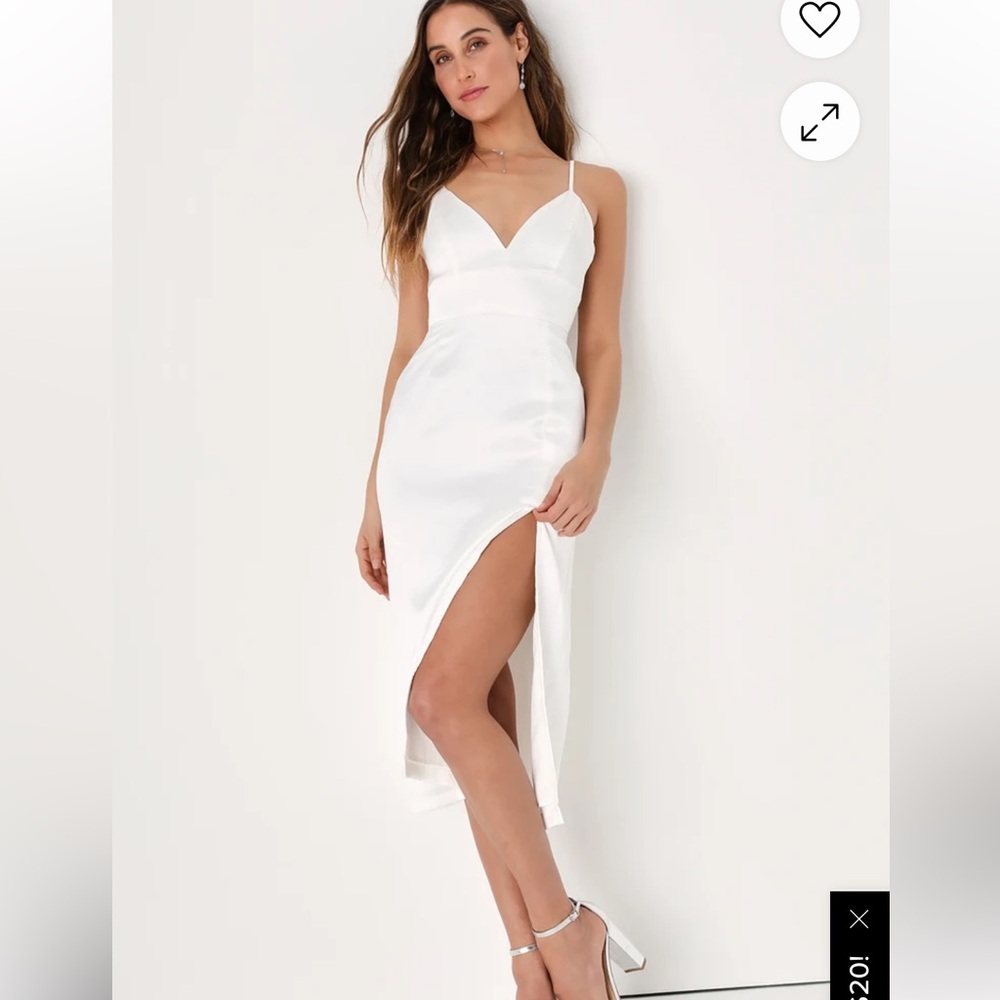 Irresistible Essence White Satin Sleeveless Midi Dress with slit - Lulus L NEW - Picture 2 of 11